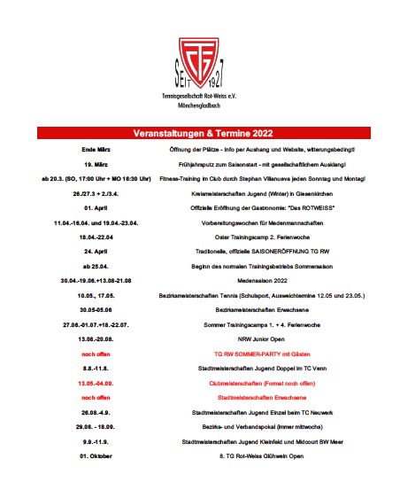 Saisoneröffnung 2022 – Plätze, Gastro, Veranstaltungen!