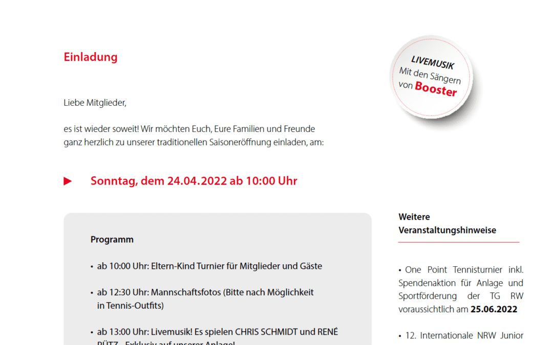 Offizielle Saisoneröffnung – 24.04.2022 – Spiel, Spaß und Musik!